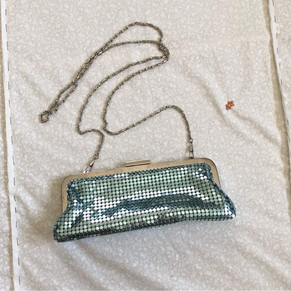 In's Baby Blue Metal Mesh Clutch Evening Bag